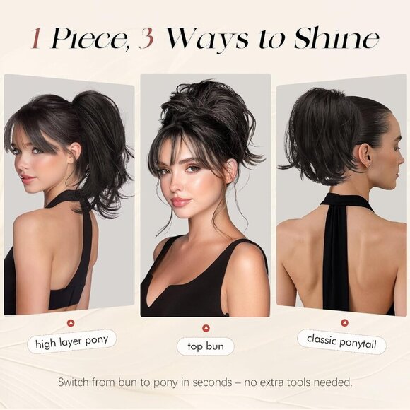 Claw Clip Ponytail Extension Synthetic Straight Salt & Pepper DIY Hair Bun